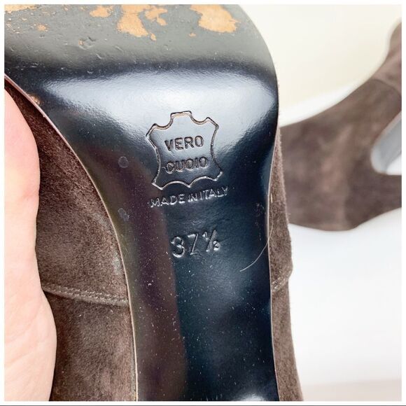 Graffiti Brown Suede Platform Heel Pull-On Boots Sz 7.5 - Picture 9 of 10